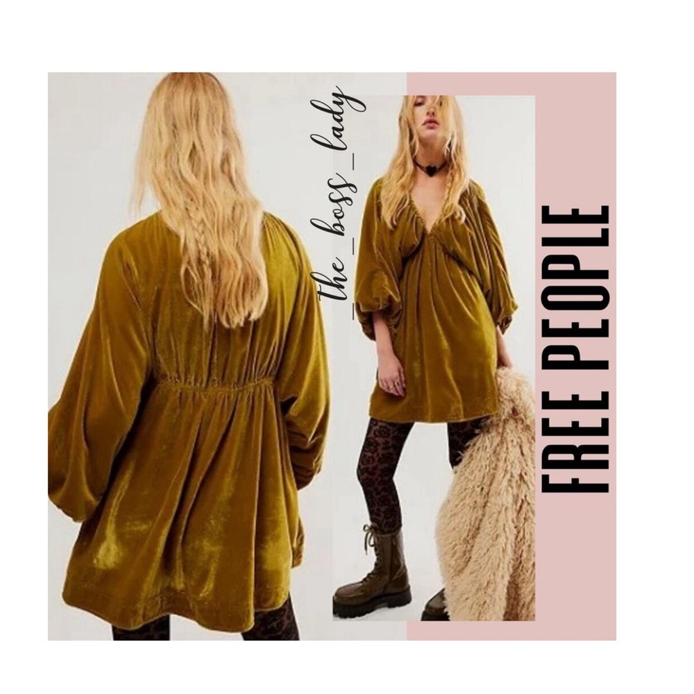 Free People mini dress velvet boho cocktail short balloon sleeves